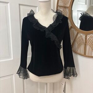 VTG R&K Evening Black Velvet Blouse 6P Dark Romance Victorian Party Gothic NEW